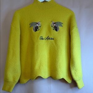 CODE X MODE Charming Yellow Bee Embroidered Sweater